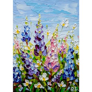 Texas Bluebonnet Original Kunst Impasto Ölgemälde Blumen lila OlyaArtShop