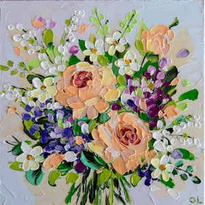 Roses Oil Painting Floral Original Art Impasto Oil Painting Flower OlyaArtShop