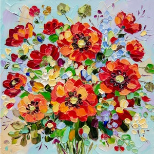 Poppy Painting Flower Impasto Oil Painting Original Art Red Poppies Artwork Floral Mini OlyaArtShop