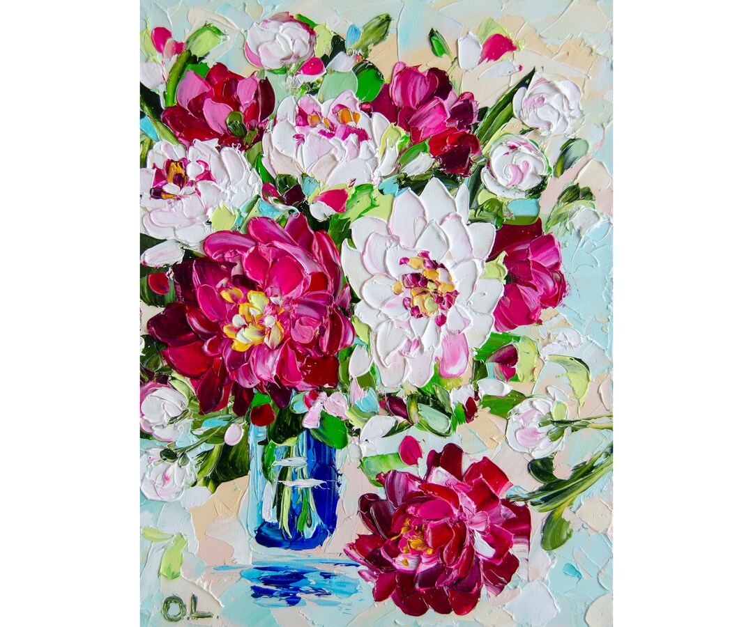 Peony Painting Flower Original Art Peonies Oil Impasto Floral Painting ...