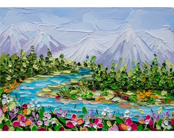 Grand Teton Oil Painting: Wyoming National Park Impasto Art OlyaArtShop