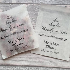 Personalised printed confetti packets.  Filled and ready to use.  Biodegradable confetti.  Petal confetti. Wedding confetti. Flower confetti