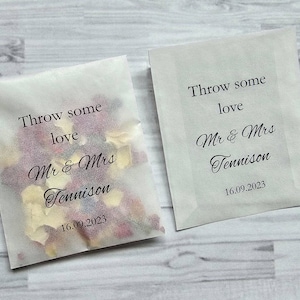 Biodegradable Confetti. Personalised printed confetti bags.  Filled and ready to use. Petal confetti. Wedding confetti. Flower confetti