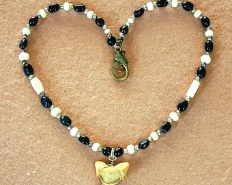 Silver wrapped ocean sea onyx bone Shark's tooth tribal bead jewelry necklace