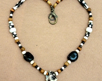 Shell Pendant Bone Seed Kukui Nut Bead  Tribal  Shaman  Necklace