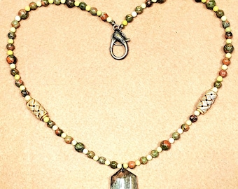Rutilated Quartz Polished Pendant Yellow Turquoise Green Unakite Bone Boho Bead Jewelry Necklace