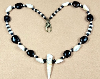 Shell Pendant Hawaiian Black Kukui Nut Ox Horn, Shell, Bone Lava Bead Shaman Tribal Jewelry Necklace