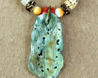 Abalone Pendant: Oyster shell, Coral, Shell and Wood