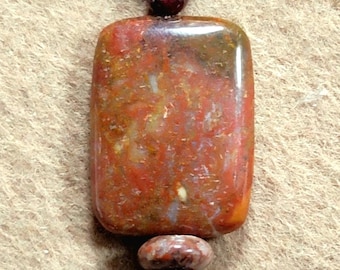 Ocean Jasper drop bead style pendant necklace with Australian opal cappuccino Jasper, Garnet and bone