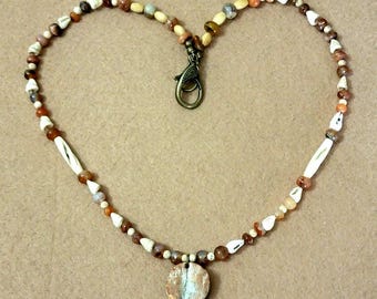 Abalone ocean seashell bone tribal boho bead necklace