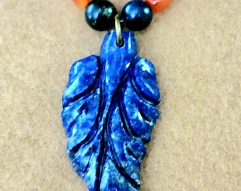 Lapis Lazuli Leaf pendant with vintage carnelian