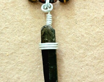 Smoky quartz pendant with tiger eye onyx and bone
