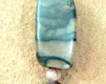 Rhodonite drop bead style necklace: tourmaline, red tiger eye, rhodonite