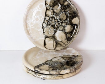 hand made ceramic soap dish | ceramic coaster | bubble glazing | black and white