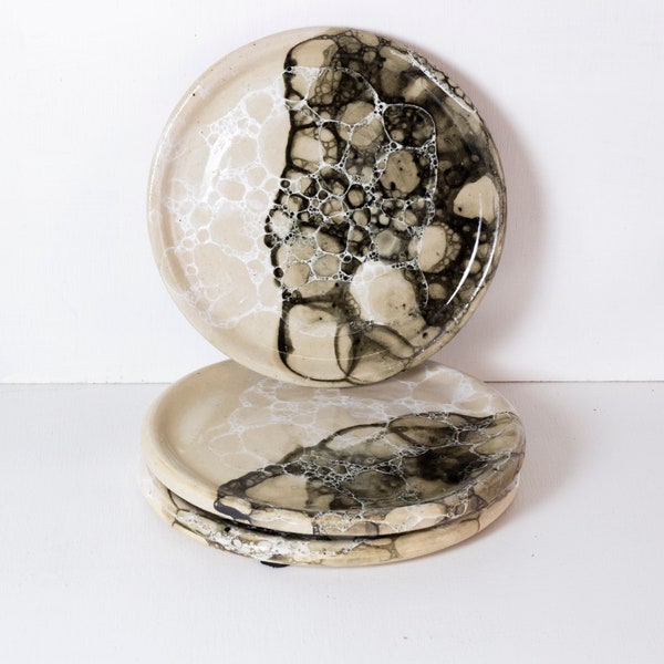 hand made ceramic soap dish | ceramic coaster | bubble glazing | black and white