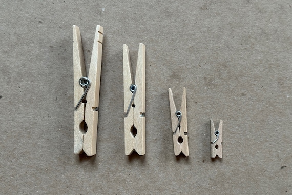 Wooden Clothes Pins - Available Sizes: Large, Medium, Small, Extra Small -  Set of 10