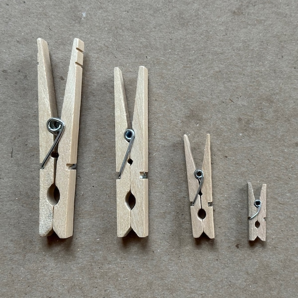Wooden Clothes Pins - Available Sizes: Large, Medium, Small, Extra Small - Set of 10