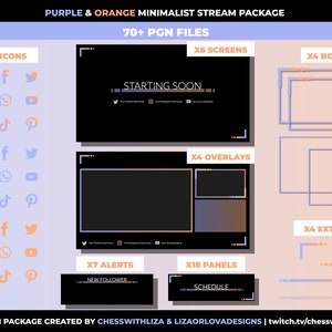Purple Orange Stream Package | Overlays, Scenes, Panels, Alerts + Social Icons | Youtube Facebook Gaming + Twitch | More colours available
