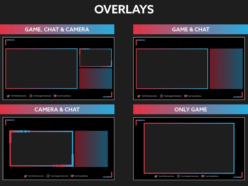 Red Blue Stream Package | Overlays, Scenes, Panels, Alerts + Social ...