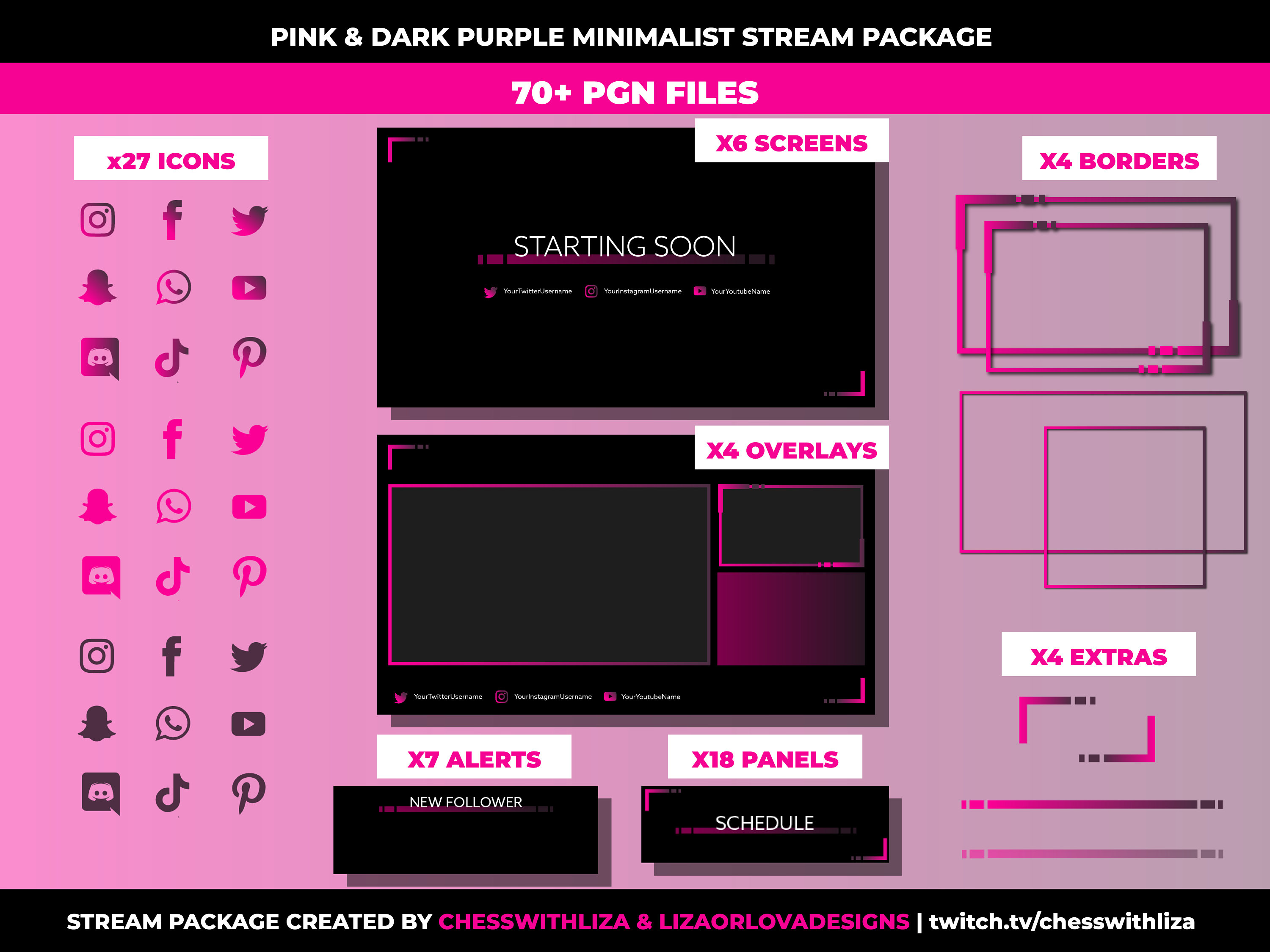 Side Stream Purple Color Pink Purple Stream Package | Overlays, Scenes, Panels, Alerts + Social ...