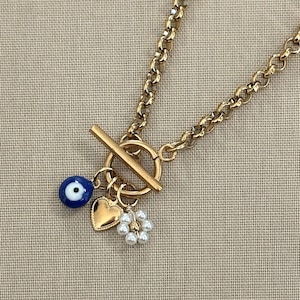18k Gold Evil Eye Charm Halskette: Edelstahl Knebelkette