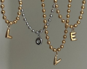 Mini Bubble Letter Stainless Steel Mini Blob Letter Gold Ball Chain Necklace Puffed Initial Blob Personalized Name Custom Gift Keachains