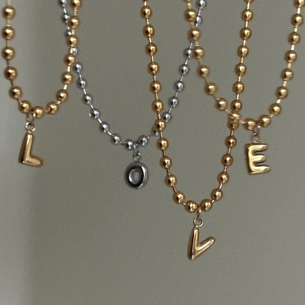 Mini Bubble Letter Stainless Steel Mini Blob Letter Gold Ball Chain Necklace Puffed Initial Blob Personalized Name Custom Gift Keachains