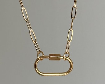 Mini Carabiner Paperclip Chain Link Necklace 18k Gold Stainless Steel Dainty Clasp Charm Choker Handmade Custom Gift Layer Jewelry Keachains