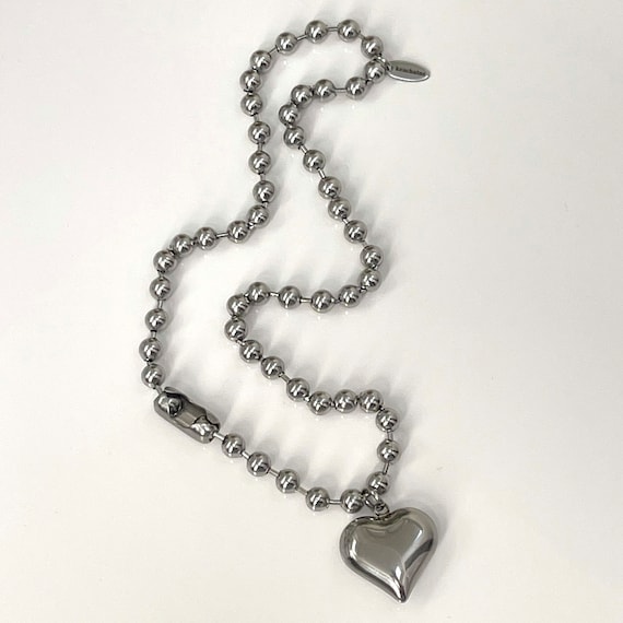 Silver Puffy Heart Ball Chain Stainless Steel Heart Pendant