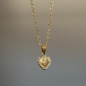 Mini Heart Cross Necklace: 18k Gold Stainless Steel Pendant