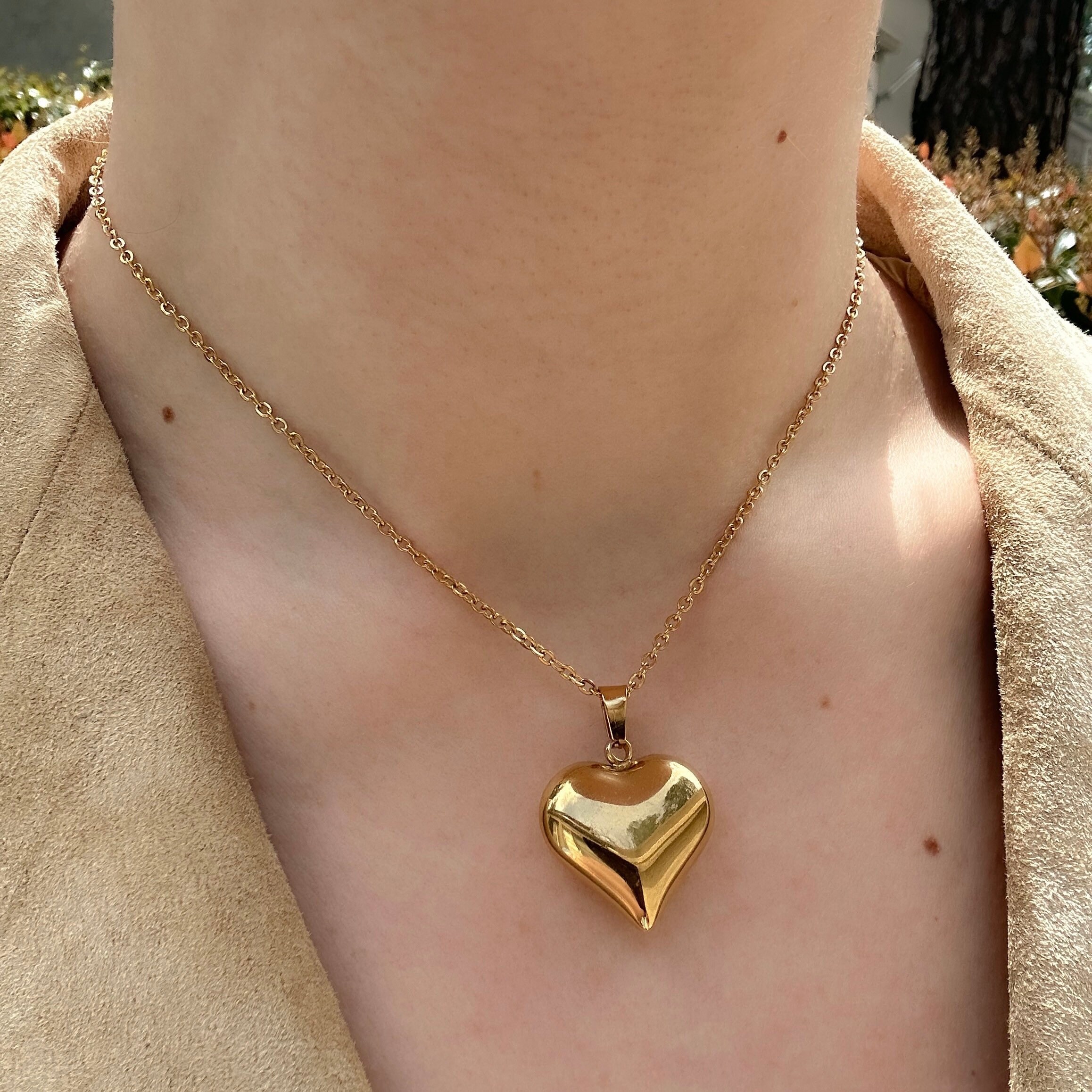 ●VVV● Diva Ribbon Heart Surgical Chain Necklace 25SSNK119M Puffy Heart Oversized Oval Link Chain Necklace 18k Gold