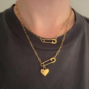 Paperclip Chain Link Necklace 18k Gold Stainless Steel Dainty Clasp Charm Choker Handmade Puffy Heart Custom Gift Layer Jewelry Keachains