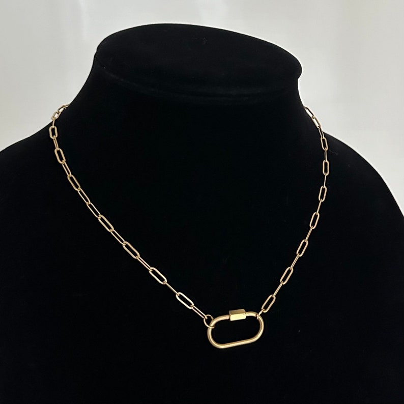 Mini Carabiner Paperclip Chain Link Necklace 18k Gold Stainless Steel Dainty Clasp Charm Choker Handmade Custom Gift Layer Jewelry Keachains image 2