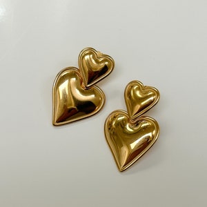 Puffed Heart Post Earrings Gold Heart Earrings Waterproof Stainless Steel Handmade Customized Gift Minimalist Elegant Jewelry Puffy Heart