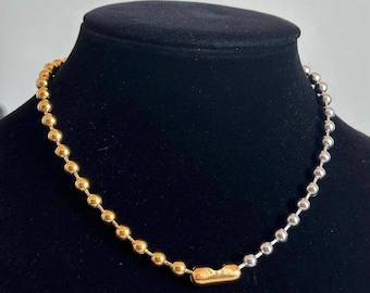 Mixed Metal Ball Chain Choker Necklace - Stainless Steel, 18k Gold Plated Steel