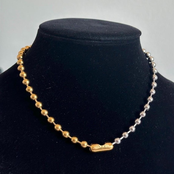 Mixed Metal Ball Chain Choker Necklace - Stainless Steel, 18k Gold Plated Steel