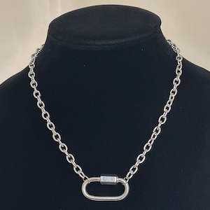 Carabiner Necklace Hardware Oval Link Chain Silver Stainless Steel Choker Layer Clasp Carabiner Charm Handmade Unisex Jewelry Keachains