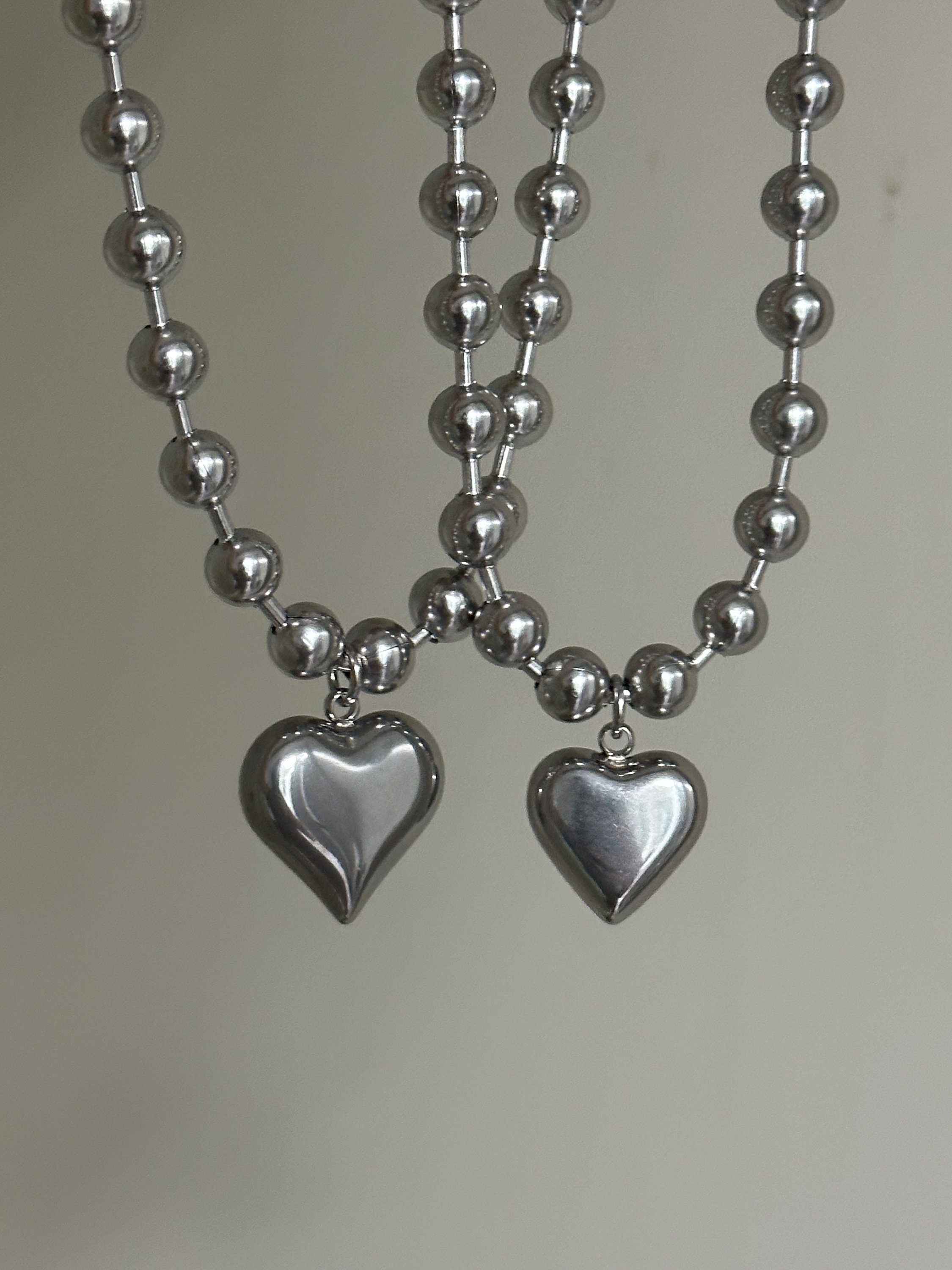 ファッション雑貨・小物その他 Puffy Heart Chain Necklace Puffy Heart Large Ball Chain Stainless Steel Heart Pendant
