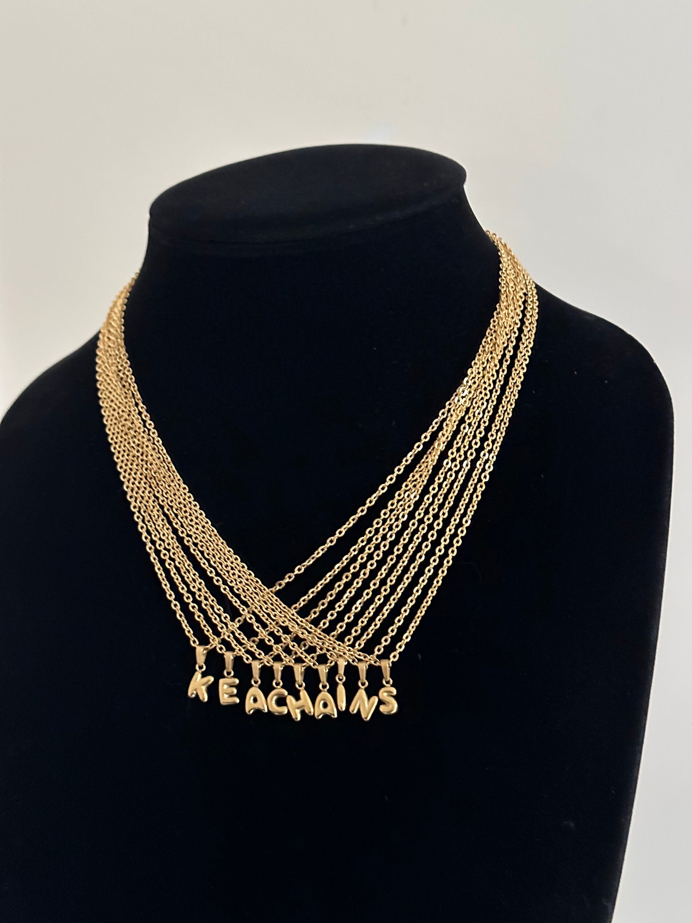 Puffy Initial Mini Bubble Letter Gold Filled Chain Necklace Stainless ...