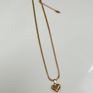 Puffy Heart Herringbone Necklace Puffed Heart Pendant Gold Stainless ...