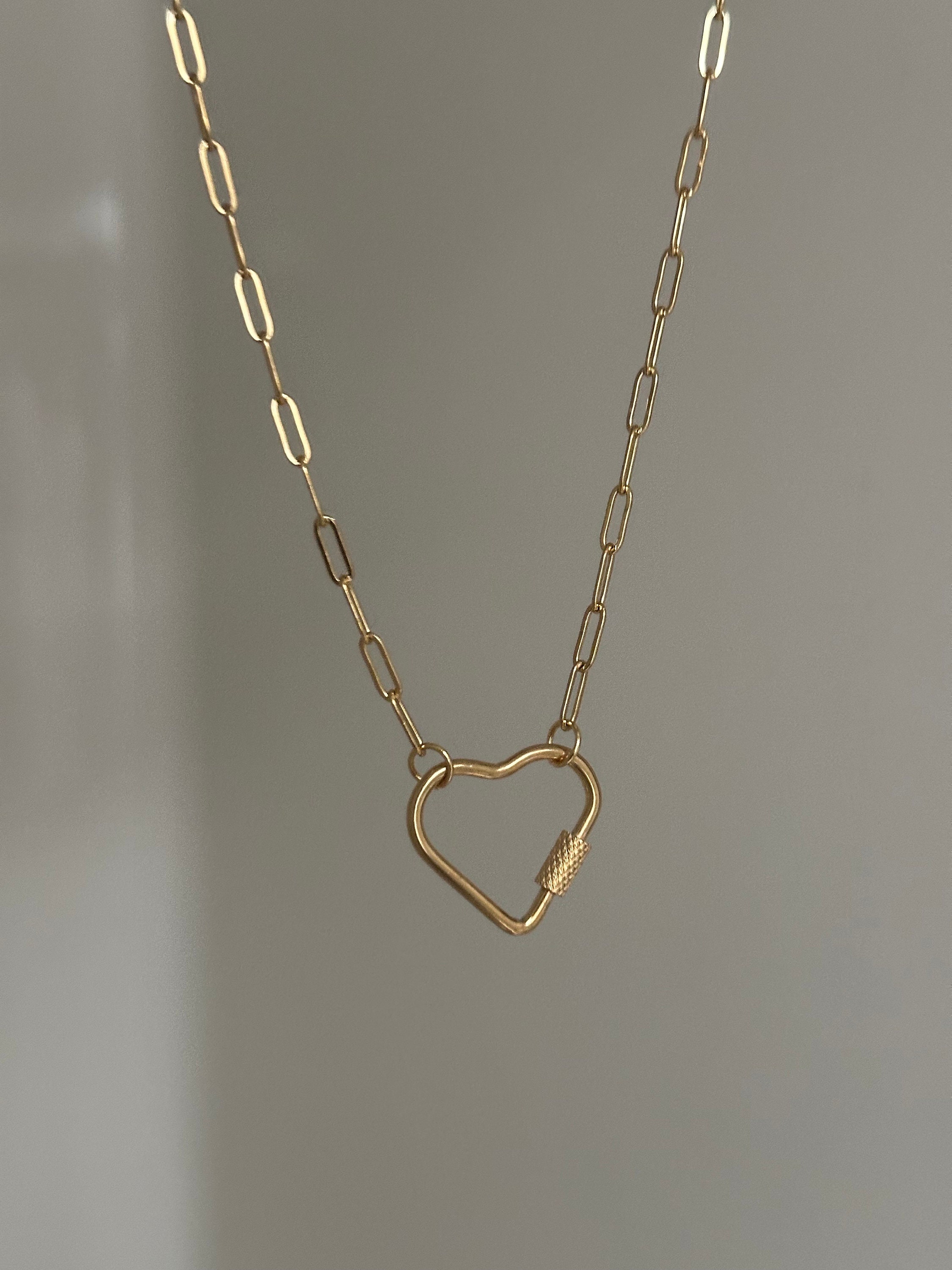 Heart Carabiner Paperclip Chain Link Necklace 18k Gold Stainless