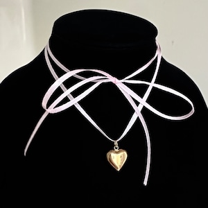 ネックレス・ペンダント Heart String Necklace Gold Puffed Heart String Necklace Black Cord Long Wrap Tie