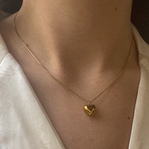 Mini Puffed Heart Necklace Puffy Chunky Heart Pendant Snake Chain 18k Gold Stainless Steel 3D Heart Jewelry Keachains Dainty Customized Gift