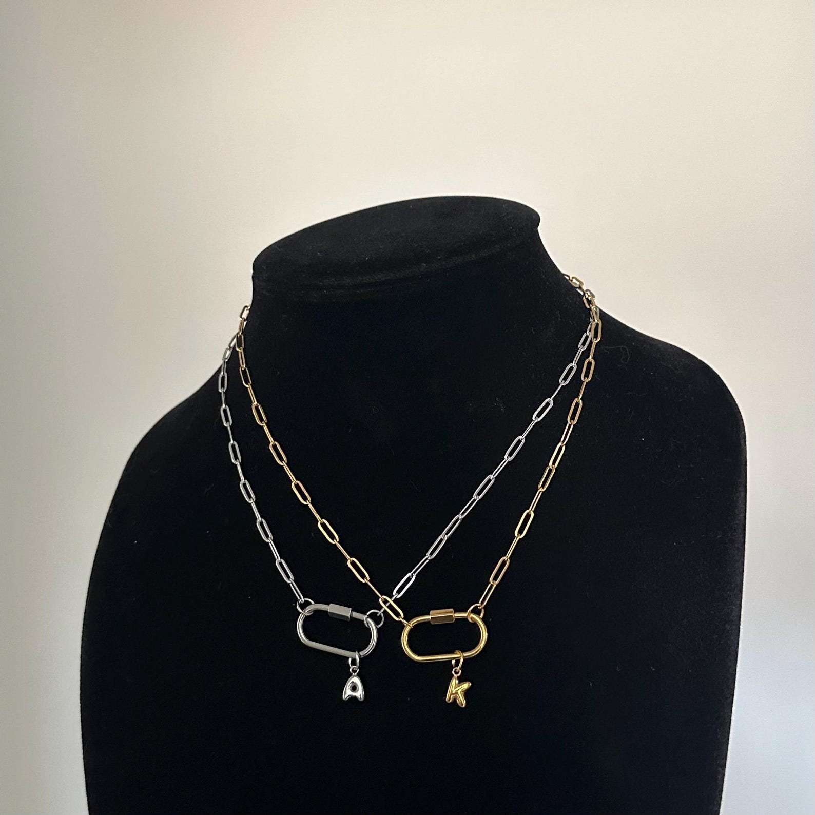 Carabiner Clasp Bubble Letter Paperclip Chain Necklace Stainless Steel ...