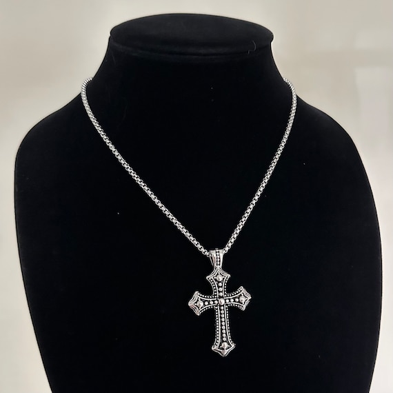 【2plan】23SS★ [MADE] Cross Mix Chain Necklace Chrome Big Cross Pendant Chunky Gothic Cross Necklace Box