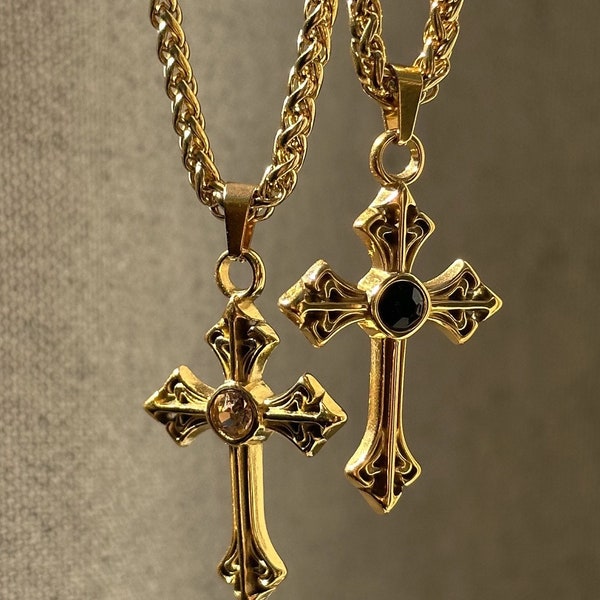 18k Gold Big Cross Necklace Woven Stainless Steel Cross Oversized Crystal Chunky Y2K Unisex Jewelry Customizable Choker Gift Keachains Saint