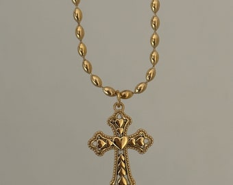 Pendente Collana forma Croce in Oro Giallo 18 kt con Gesù Oro bianco