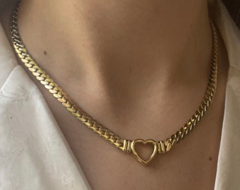 Sacred Heart Necklace Woven Cuban Link Chain 18k Gold Stainless Steel Adjustable Tarnish-Proof Unisex Jewelry Minimalist Heart Braided Chain
