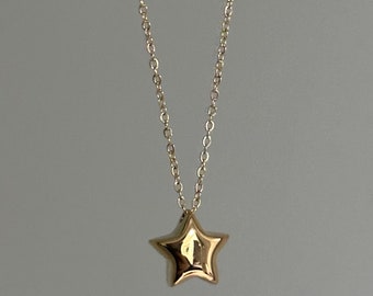 Big Star Necklace Puffed Star Pendant Oval Chain Stainless