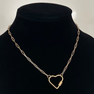 Heart Carabiner Paperclip Chain Link Necklace 18k Gold Stainless Steel Heart Clasp Charm Choker Handmade Custom Gift Layer Jewelry Keachains